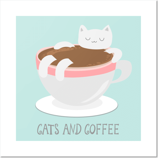 lazy cat, coffee and latte Wall Art by FungibleDesign